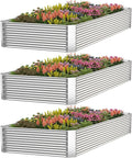 3 Pack Corrugated Galvanized Steel Raised Garden Bed Outdoor, Metal Above Ground Garden Bed for Vegetables and Flowers, Rectangle Raised Beds for Gardening-4x2FT