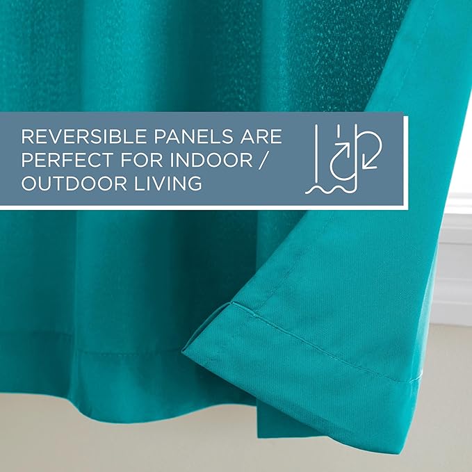 TOWN & COUNTRY BASICS Cabana Solid Heavyweight Indoor Outdoor Curtains, Light Filtering Opacity with Grommet Top, Water Repellent, 2-Pack Set, 54"x120", Teal