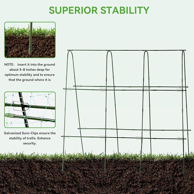 Lalahoni Cucumber Trellis, 65" X 65" Metal Garden Arch Trellis Climbing Plant Outdoor Support for Vine Fruits Flowers Vegetables Peas Beans Squash Cucumber Tomato Raised Bed, with Netting, Lightweight