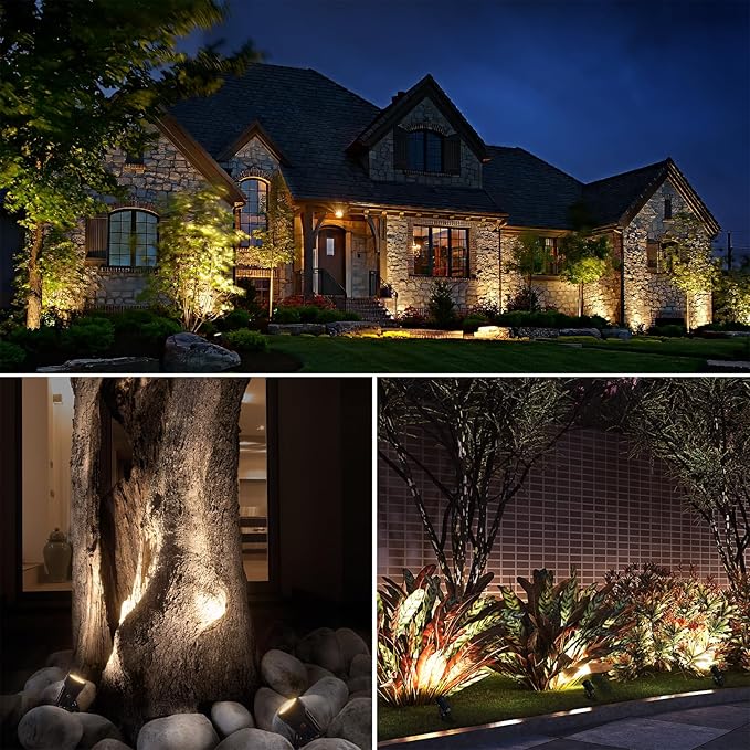 SUNVIE All-in-One LED Low Voltage Landscape Lighting Kit, 12-Pack Landscape Lights with Transformer 100FT Wire and Connectors, 3000K Waterproof Low Voltage Landscape Lights for Garden Yard House Tree