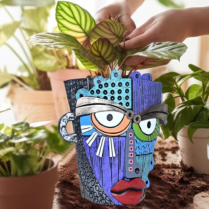 Abstract Face Planter Pots for Plants,Hand-Painted Colorful Flower Pots with Drainage,Indoor Outdoor Garden Decor Gift(Eclectic,Large)