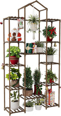 Bamworld 74.4" Tall Plant Stand Indoor Outdoor Wood Plant Shelf Hanging Plant Rack Tiered Flower Stands for Multiple Plants for Living Room Garden Balcony Patio