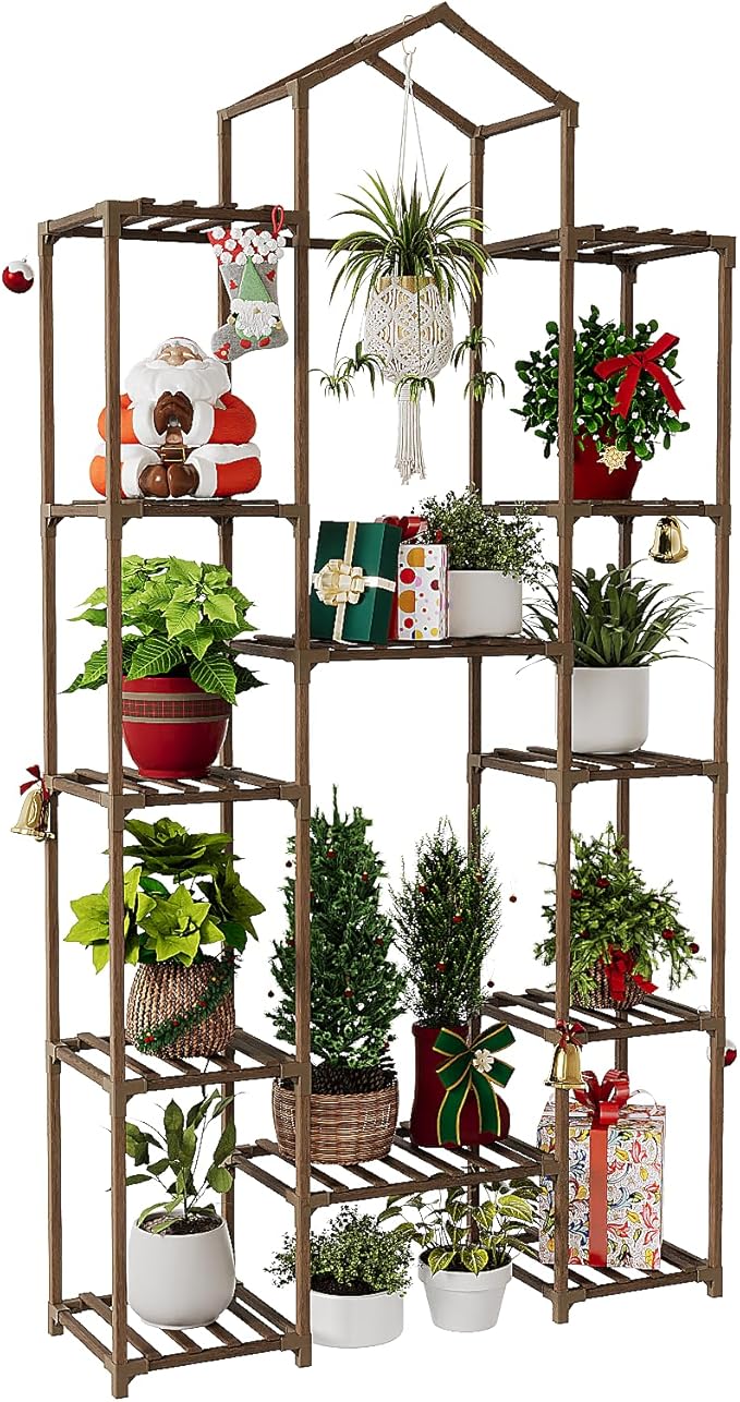 Bamworld 74.4" Tall Plant Stand Indoor Outdoor Wood Plant Shelf Hanging Plant Rack Tiered Flower Stands for Multiple Plants for Living Room Garden Balcony Patio