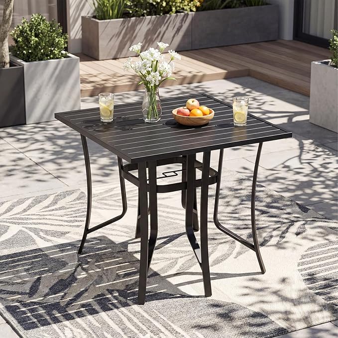 Tangkula 37" Metal Patio Dining Table for 4, Square Heavy Duty Outdoor Dining Table with Umbrella Hole, 4-Person Outside Dining Furniture for Porch, Garden, Balcony and Backyard