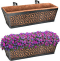 Halatool 24 Inch Window Box with Coco Liner, 2 Pack Sturdy Metal Flower Railing Planter with Coco Coir Basket Liners for Window Deck Fence Porch Balcony and Patio Outdoor Indoor Lawn