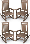 KINGYES HDPE Outdoor Rocking Chair Set of 4, All-Weather Poly Patio Rocking Chairs with 330lbs Support for Adults, Brown