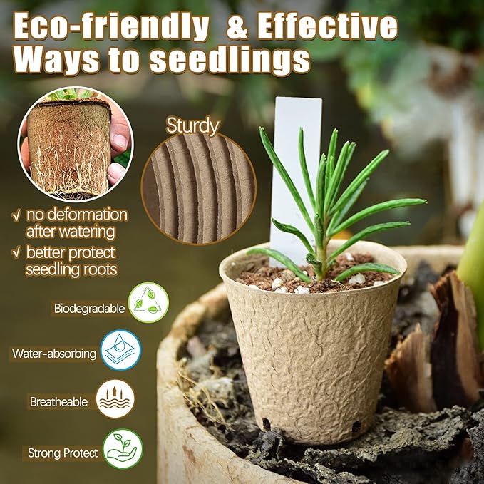 REMIAWY Peat Pots, 34 Pack 3.15 Inch Biodegradable Planting Peat Pots for Seedlings, Garden Plant Seed Starter with Drainage Holes Seed Starting for Organic Vegetable Flower, Bonus 34 Plant Labels