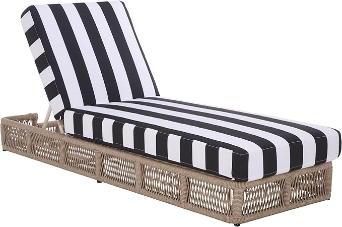 SAFAVIEH Outdoor Patio Furniture Collection - Gillian Heather Tan Rope Daybed, Black Stripe Cushion, Coastal Sunlounger, Fully Assembled (PAT7527E)