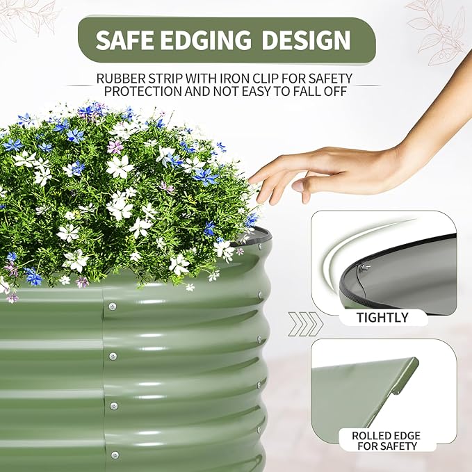 Galvanized Raised Garden Bed Outdoor- Raised Beds for Gardening| Metal Planter Box, Steel Raised Garden Bed Kit with Safety Edging and Gloves for Vegetables, Flower, Herbs (6x2x1.4FT, Green)