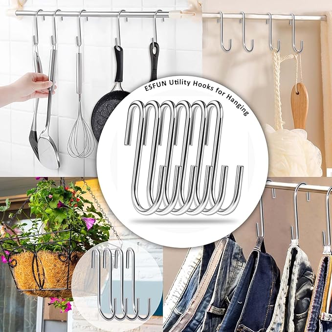 30 Pack 2.4 inches Heavy Duty S Hooks for Hanging, Pan Pot Holder Wire Shelves Rack Hooks for Hanging, S Shaped Hanger Metal Hooks for Kitchen Pots Utensils Jeans Clothes Bags Hats Towels Plants
