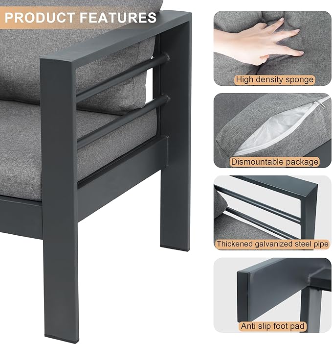 3-Seater All-Weather Iron Patio Sofa with Cushions - Heavy-Duty Metal Outdoor Sectional Couch for Garden, Poolside & Backyard (Modern Rust-Resistant Design)