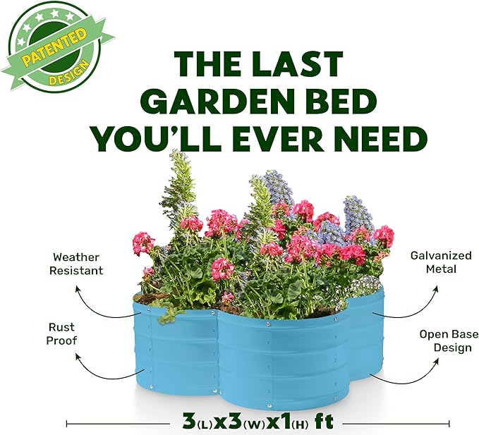 Plant & Plot Galvanized Raised Garden Beds Outdoor // 3×3×1 ft Planter Raised Beds for Gardening, Vegetables, Flowers // Large Metal Garden Box (Teal) // Patented Tool-Free Design
