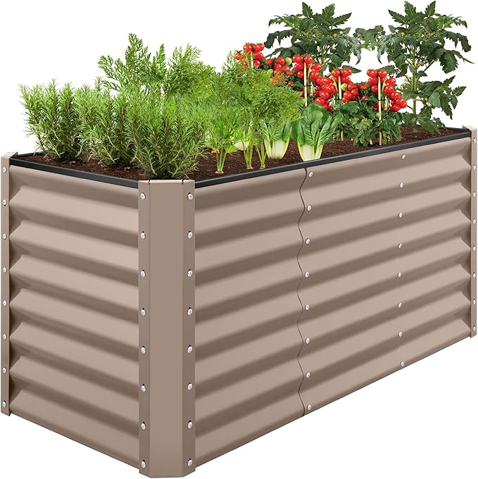 Best Choice Products 4x2x2ft Outdoor Metal Raised Garden Bed, Deep Root Box Planter for Vegetables, Flowers, Herbs, 119 Gallon Capacity, 100% Non Toxic Materials - Taupe