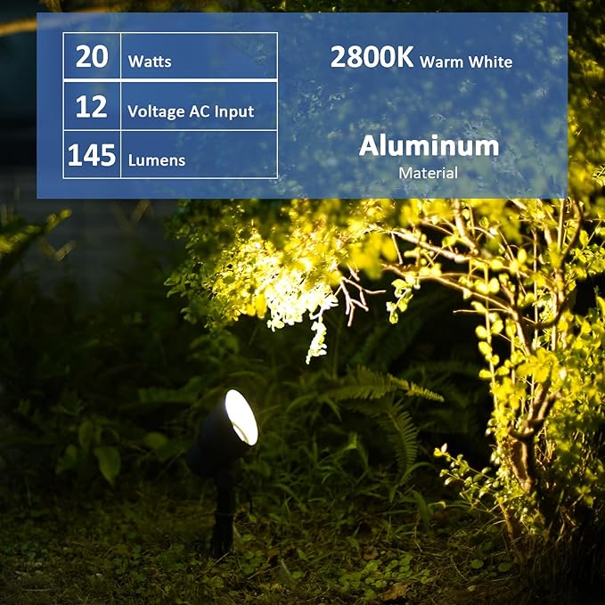 Malibu 8 Pack Low Voltage Spotlights Outdoor Landscape Lighting 20W 145 Lumens Halogen Flood Light 2800K with Plastic Spike and Connector for Garden Pathway Driveway 8301-9604-08