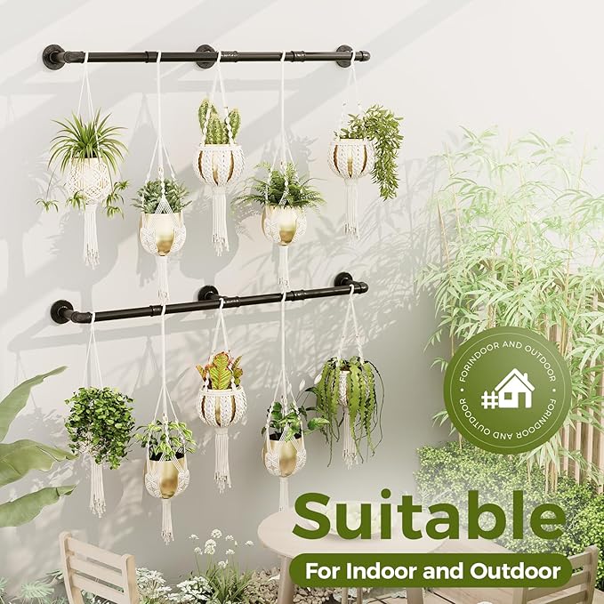 Bamworld Window Plant Hanger Indoor 63in 2PCS Hanging Planters for Indoor Plants Hanging Plants Holder Hanging Rod Window Plant Shelves Wall Planters Pot/Chain/Plant Not Included (Black)