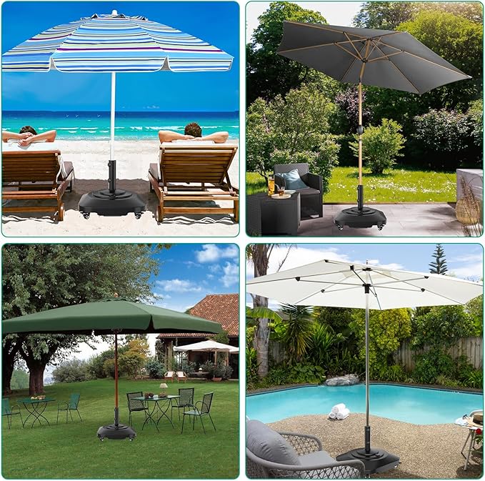 Umbrella Base with Wheels, Umbrella Stand Base Heavy Duty 100lb Windproof, Fillable Umbrella Base Mobile Square Umbrella Stand Outdoor Base for Patio, Deck, Poolside, Lawn, Fits Most Sized Umbrellas