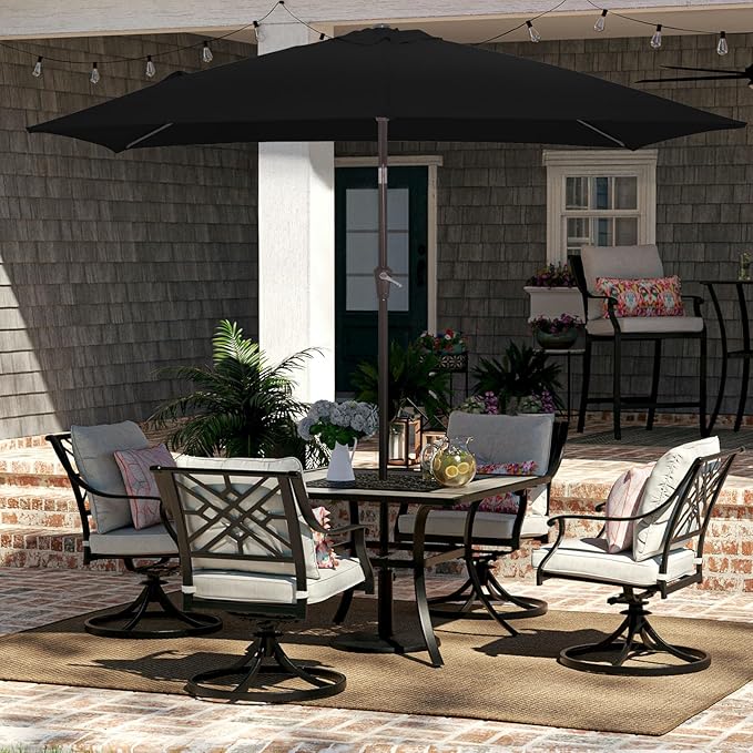JEAREY 6.5x10 ft Rectangular Patio Umbrellas Rectangle Outdoor Umbrella with Push Button Tilt and Crank, Market Table Umbrella 6 Sturdy Ribs UV Protection for Poolside Garden Backyard Deck, Black