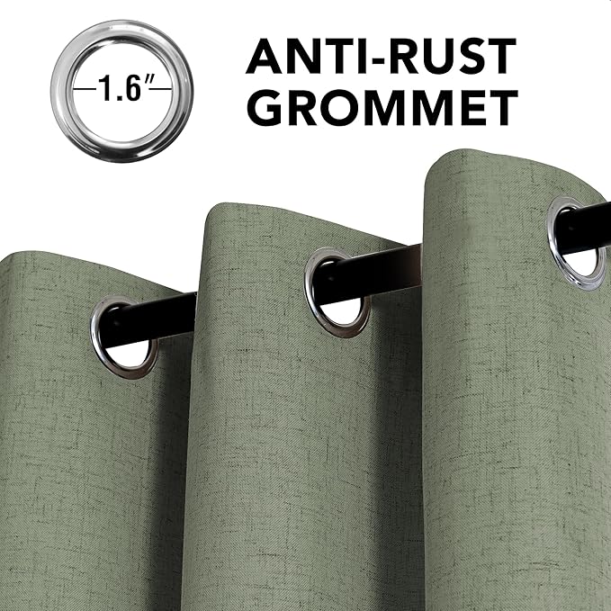H.VERSAILTEX Linen Curtains 100% Blackout Curtains for Bedroom 54 inch Long Full Light Blocking Nature Linen Blended Window Curtains for Living Room Nickel Grommet (2 Panels, Heathered Dried Sage)