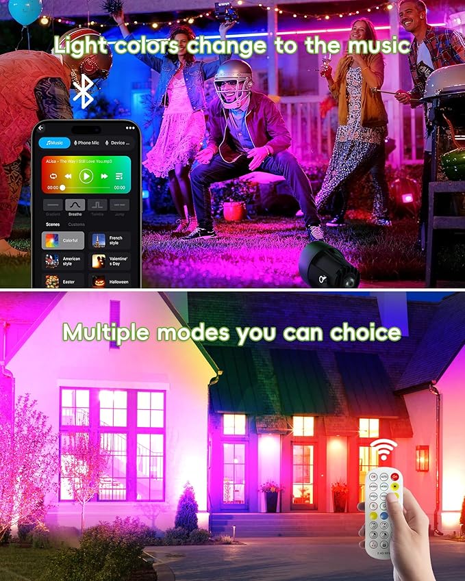 CORESLUX Smart RGBW Spot Lights Outdoor, Color Changing Warm White Landscape Lights with APP and Remote Control, Spotlight Waterproof for Garden Yard Patio Landscape, 4 Pack