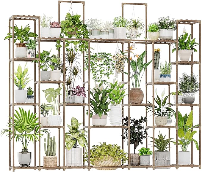 Bamworld Plant Shelf Indoor 30 Pots Large Plant Shelf Wide Tall Outdoor Plant Holder Wood for Multiple Plants Plant Rack for Living Room Garden Balcony Flower