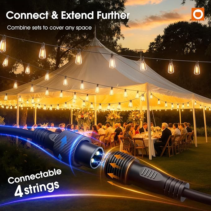 addlon 200FT Smart Outdoor String Lights with APP Control, Waterproof Patio Lights ETL Listed with Shatterproof Dimmable ST38 LED Bulbs Connectable Outdoor Lighting for Backyard Bistro Garden Bistro
