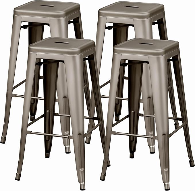 Yaheetech 30 Inch Metal Bar Stools Set of 4, Bar Height Backless Bartools, Industrial Stackable Bar Chairs with Footrest for Kitchen/Dining Room/Bistro/Patio, Gun Metal