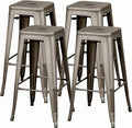 Yaheetech 30 Inch Metal Bar Stools Set of 4, Bar Height Backless Bartools, Industrial Stackable Bar Chairs with Footrest for Kitchen/Dining Room/Bistro/Patio, Gun Metal