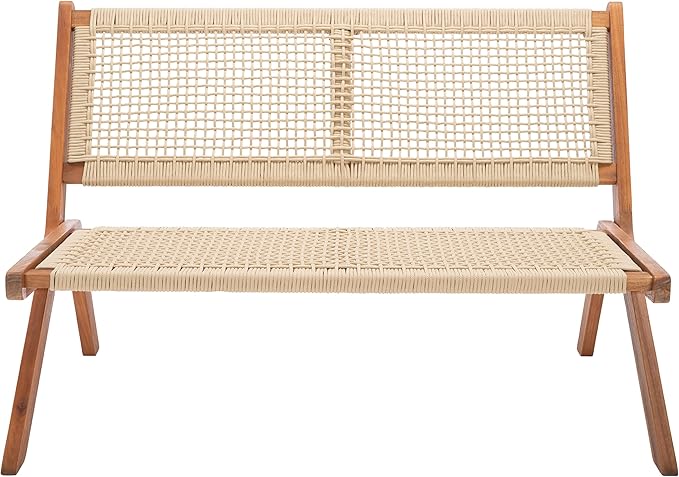 SAFAVIEH Outdoor Collection Kobina Natural Acacia Wood/Natural Rope Foldable Bench (Fully Assembled)