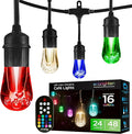 Enbrighten Vintage Outdoor String Lights, 48ft, 24 RGB Acrylic Bulbs, Weatherproof, RF Remote Control, Perfect for Holidays, Gameday, Parties, and More, 37790