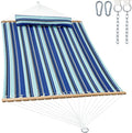 2 Person 12FT Hammocks for Outside, Double Quilted Fabric Outdoor Hammock with Spreader Bar, Large Removable Pillow, Storage Pockets, Carabiners, Max 475 lbs Capacity (Catalina Beach)