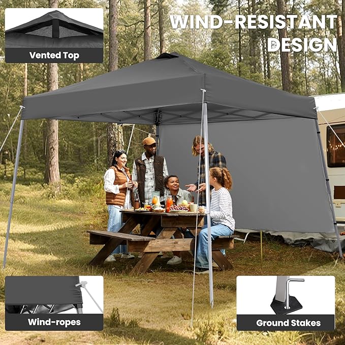 Canopy Tent, 10X10 FT Pop Up Canopy Outdoor Tent Slant Legs with Carrying Bag, Portable Gazebo Shelter - 8X8 FT Canopy Cover (Dark Grey with 1 Sidewall)
