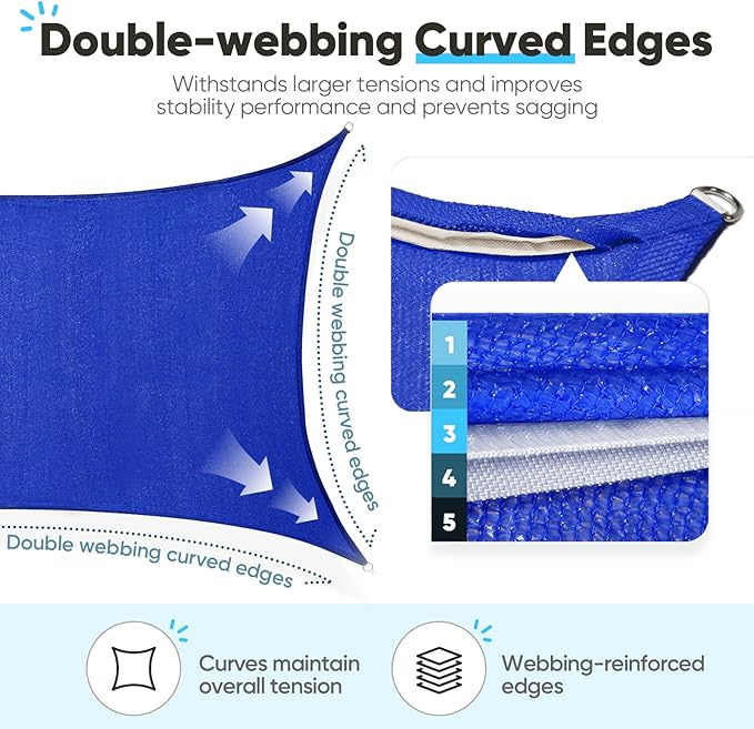Quictent 12x16ft Rectangular Sun Shade Sail 185G HDPE Canopy 98% UV Block Outdoor Patio Garden Commercial Deck with Hardware Kit Blue