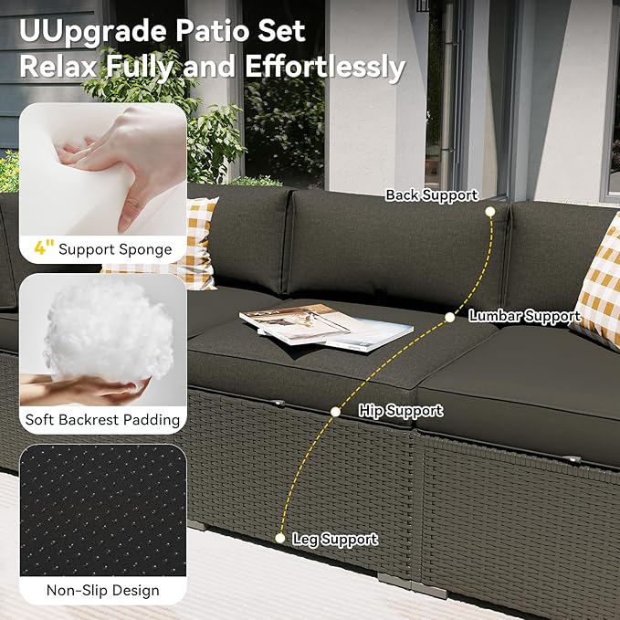 Aoxun Patio Furniture Set with Fire Pit Table, 12 Piece Outdoor Sectional Sofas, 10 Seats Wicker Rattan Outdoor Furniture with Thickened Cushion for Backyard, Garden Black