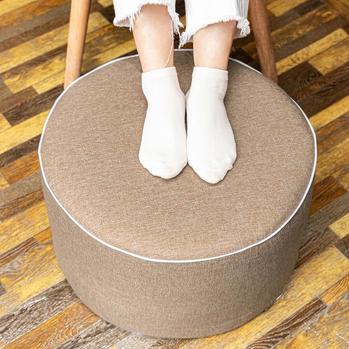 Outdoor Ottoman Outdoor Ottomans for Patio 19x12 Inches Modern Lightweight Foam Stuffed Pouf Outdoor Footstool Footrest Foot Stool Waterproof (Coffee)