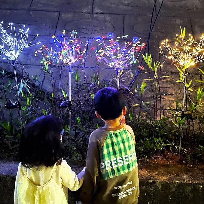JJGoo Solar Firework Lights, 2 Pack 180 LEDs 2 Lighting Modes Solar Lights Outdoor Waterproof for Garden Patio Walkway Pathway Party Wedding Christmas Decorative - Colorful