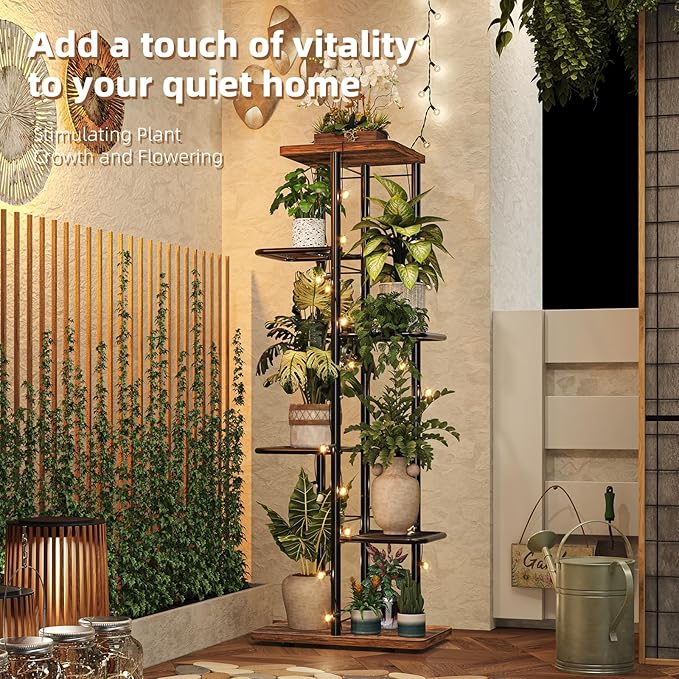 Simple Trending Plant Stand Indoor, Tall 6 Tier Metal Plant Shelf for Multiple Plants, Tiered Flower Pot Stands for Patio Garden Balcony Living Room Bedroom, Brown