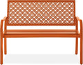 Best Choice Products Outdoor Bench 2-Person Metal Steel Benches Furniture for Garden, Patio, Porch, Entryway w/Geometric Backrest, 790lb Capacity - Carrot