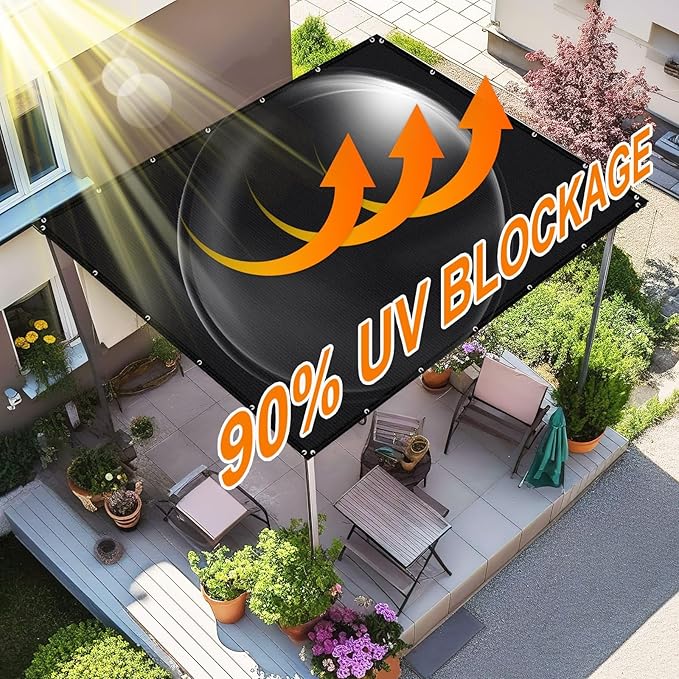 Artpuch 90% Sun Shade Cloth, 4 x 6 FT Pergola Shade Cover Canopy with Grommets, Sun Screen Fabric Tarp for Patio, Outdoor, Garden, Backyard, Black