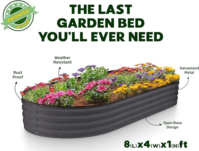 Plant & Plot Galvanized Raised Garden Beds Outdoor // 8×4×1 ft (2-Pack) Planter Raised Beds for Gardening, Vegetables, Flowers // Large Metal Garden Box // Patented Tool-Free Design (Gray)