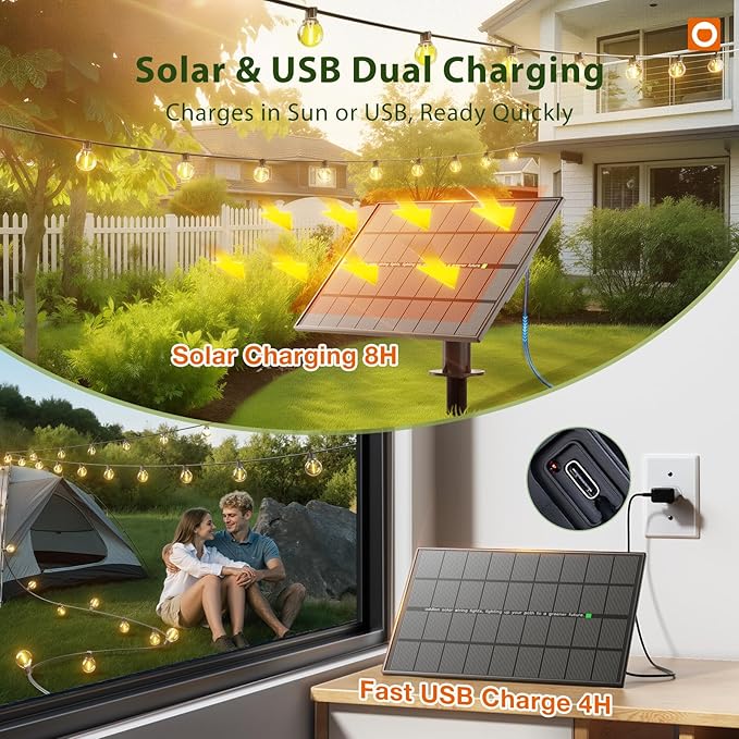 addlon 150FT Solar String Lights Outdoor Waterproof with Remote, Dimmable Commercial Grade Solar Powered String Lights with 80 LED Bulbs, Hanging Light for Camping Backyard Party Decor