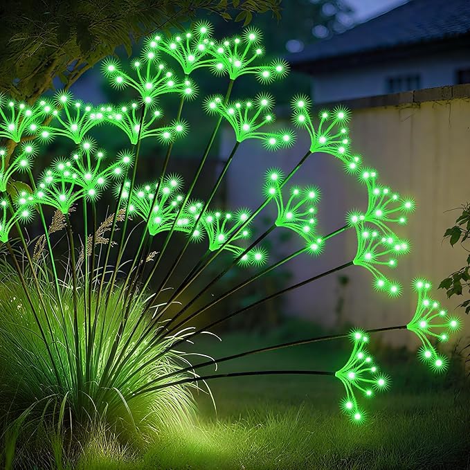 JJGoo Solar Garden Lights, New Upgraded 2 Pack Solar Swaying Starburst Light, Waterproof Fireworks Outdoor Lights, Yard Patio Pathway Decoration, Green