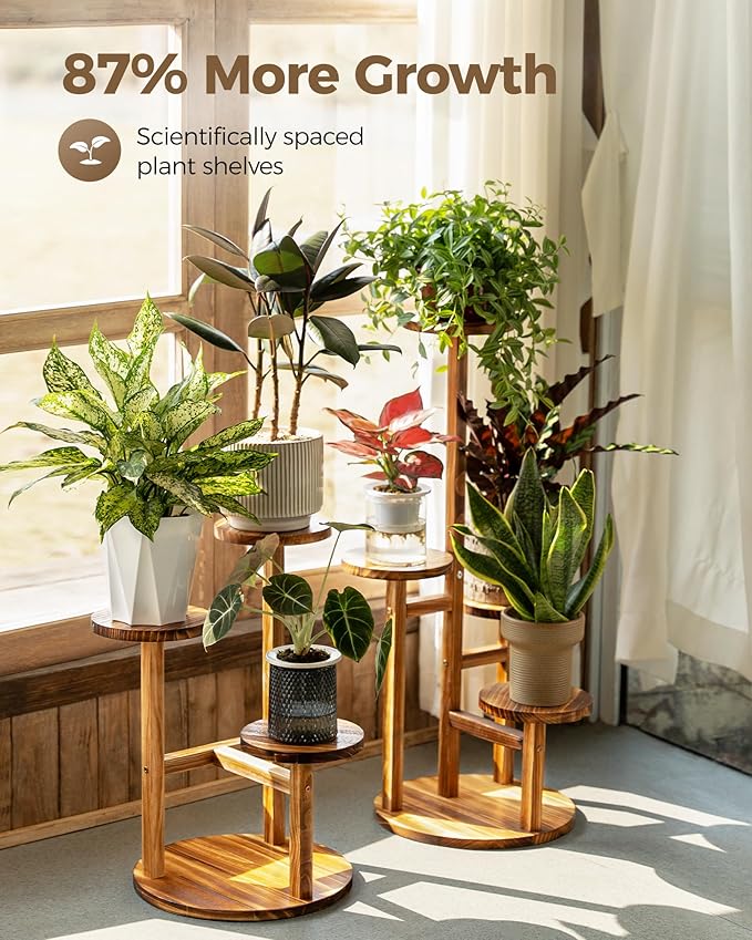 Bamworld 3 Tier Plant Stand Indoor, Corner Wood Plant Shelf for Multiple Plants, Small Tiered Round Flower Stand for Patio Garden Balcony Living Room Bedroom, Brown
