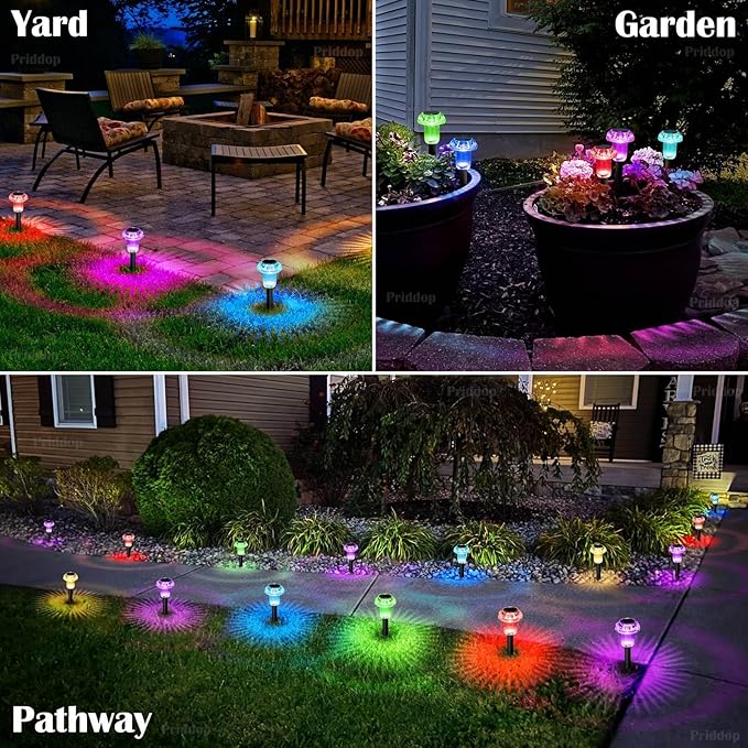 Solar Lights Outdoor Pathway Waterproof 8 Pack Color Changing LED Acrylic Mushroom Decorative Garden Lights for Yard Landscape Patio Outside Decorations