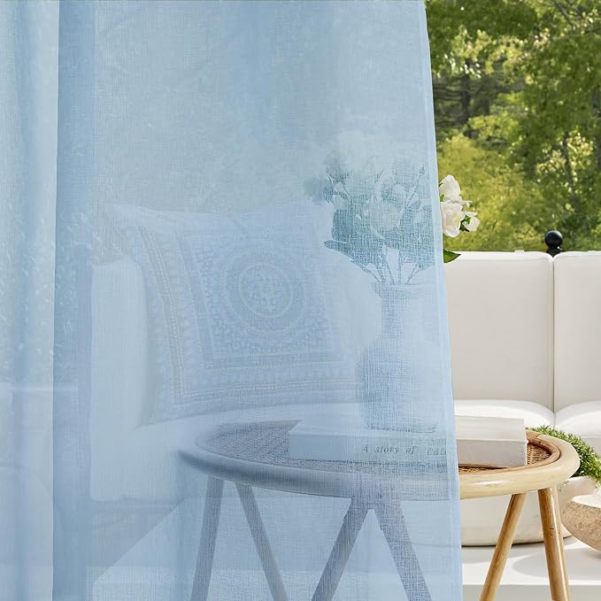 RYB HOME Sheer Curtains Outdoor - Linen Look Translucent Drapes Waterproof, Light Filtering Quick Dry Sheers for Exterior Patio Porch Wedding, 54" Wide by 96" Long, 2 Panels, Navy Blue