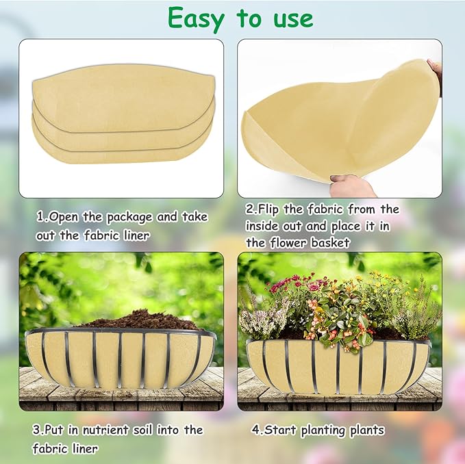 3PCS 30 Inch Planter Basket Liners Fabric Window Box Liners Felt Trough Planter Liner Replacement Beige Flower Basket Liner Non-Woven Hanging Plant Liner for Planters Garden Fence - Avoid Bird Nesting