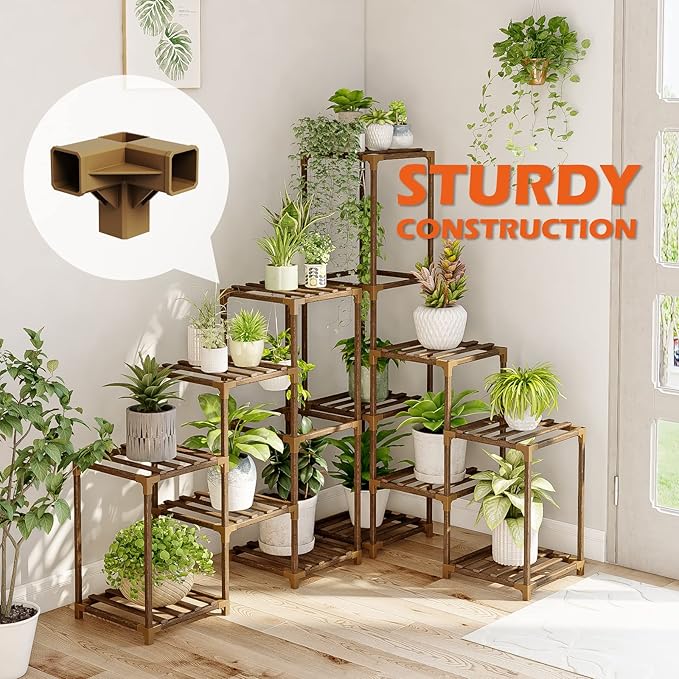 Bamworld Plant Stand Indoor Corner Plant Shelf Outdoor Flower Shelves Wooden Plant Stands Garden Wood Plant Holder Rack for Living Room Corner Lawn Window 03B