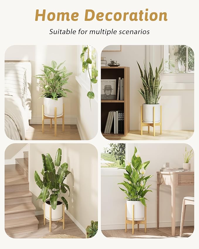 Adjustable Plant Stand Indoor, Bamboo Plant Stand Fits 8 9 10 11 12 Inches, Small Corner Planter Holder for Indoor Plants, Single Floor Plant Stands for Living Room Balcony, Natural
