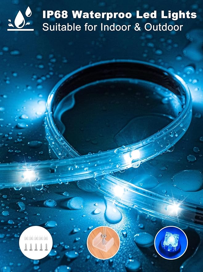 Outdoor Led Strip Lights Waterproof 50ft (1 Roll), Ip65 Outside Led Light Strip Waterproof with Remote and App Control, Exterior Led Rope Lights Music Syne RGB Strip Lights for Bedroom Decor