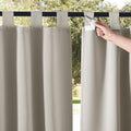 NICETOWN 2 Panels Natural Outdoor Patio Curtainss Waterproof, Detachable Sticky Tab Top Thermal Insulated Privacy Indoor Outdoor Drapes Cold & Heat Block Room Darkening for Pergola, W52 x L84