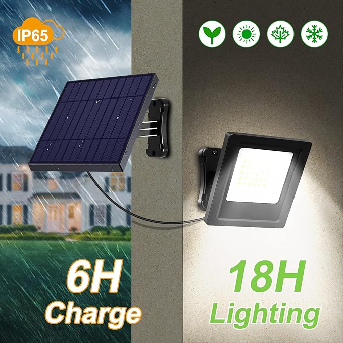 Solar Lights Outdoor Bright Solar Flood Lights 4400mAh 5500K Dusk to Dawn Led Solar Security Light Auto On/Off with 16.4FT Cable IP65 Waterproof for Outside Barn Garden Garage Yard Patio